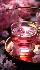 Wall Mural - a cup of pink tea with flowers in it