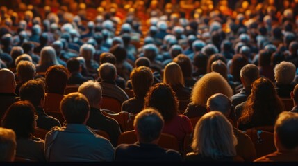 Poster - A large group of people sitting in front of a stage. Perfect for event or concert promotion