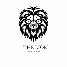 Head Of Angry Lion Vector Art Black White Background Logo Style. Generative AI.
