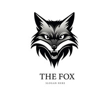 Head Of Angry Fox Vector Art Black White Background Logo Style. Generative AI.