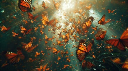 Wall Mural - kaleidoscopic butterfly swarm.