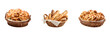 Set of assorted bread and rolls housed in a wicker basket, Isolated on Transparent Background, PNG