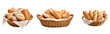 © Only Best PNG's - Set of various breads and rolls in a wicker basket, Isolated on Transparent Background, PNG