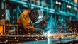 A team of welders working on an arc weld metal junction in a heavy industry, space, Generative AI.