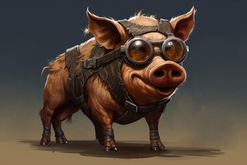 Wall Mural - A playful pig with a mischievous grin dons stylish goggles, ready for an adventure in the world of cartoons