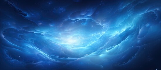 Poster - Cosmic vortex of fluid matter with a futuristic, ethereal blue glow in deep space, great for backgrounds and covers.