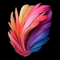 Wall Mural - A close up of a colorful feather on a black background.