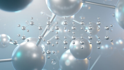 oleoylethanolamide molecular structure, 3d model molecule, ethanolamide lipid, structural chemical formula view from a microscope