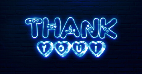 Wall Mural - Thank you text blue neon sign