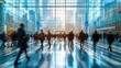 Dynamic Motion Blur. Blurred Business People Walking at a Modern Trade Fair or Conference
