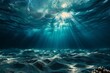 Under the water with dramatic lighting in the ocean. Generative AI
