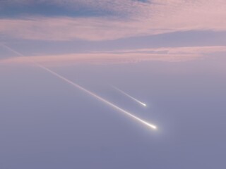 Wall Mural - meteors in the daytime sky at sunset. fireballs light up the sky. beautiful bright meteorites.