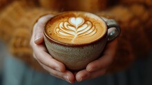 Holding A Cup Of Coffee With Heart Shape, Copy  Space