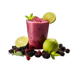 Wall Mural - Elderberry Elixir Smoothie: Elderberries, Pineapple, Coconut Water, Lime, Ice isolated on transparent background