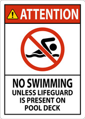 Wall Mural - Attention Pool Sign No Swimming Unless Lifeguard Is Present On Pool Deck