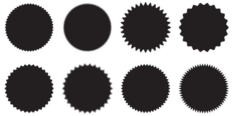 Poster - Starburst black sticker . Set of black star or sun shaped sale stickers. Promotional sticky notes and labels.