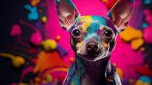 Colorful Dog On A Purple Studio Background