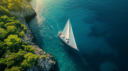 Wall Mural - A person sailing a boat and enjoying the sea