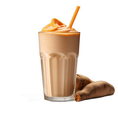 Wall Mural - Sweet Potato Spice Smoothie: Sweet Potatoes, Cinnamon, Vanilla Protein Powder, Almond Milk, Ice isolated on transparent background