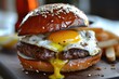 Beef burger made of ground beef, breadcrumbs, rolls, Worcestershire sauce, mustard, egg, chopped onion, clean background