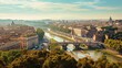 City of Rome landscape panorama as heavily drought, dry Tiber river, a desert city. Global Warming, heating temperature in Europe