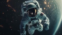 Astronaut Flies In Outer Space. Spaceman Wear Helmet Suit. Cosmonaut Explore Cosmos. Nasa Journey. Whole Galaxy Trip Concept. Explorer Mission. Open Galactic Atmosphere. White Modern Spacesuit.