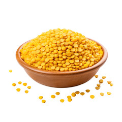 Sticker - Yellow lentils in wooden bowl isolated on transparent background