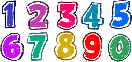 Wall Mural - Numbers Colorful with Border Line Crayon Drawing Set