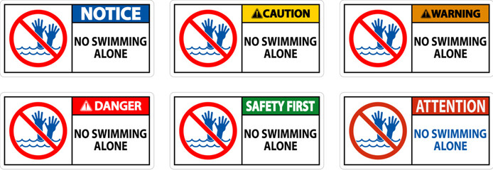 Poster - Pool Safety Sign Attention, No Swimming Alone