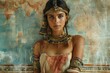 Egyptian woman in national clothes from history of Egypt realistic full length photography texture. Egyptian woman portrait. Horizontal format
