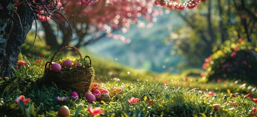 Wall Mural - an egg basket sitting on a grassy lawn