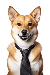 Wall Mural - Funny dog in a tie on a transparent background.