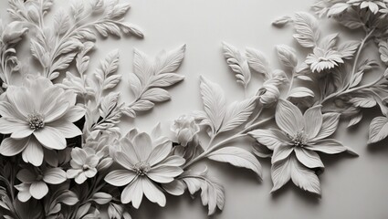 elegant embossed floral wall art in monochrome for sophisticated decor, ai-generated.