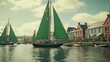 Green Sailboat Floating on Top of Water, St Patricks Day