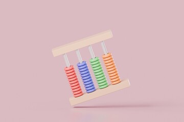 Poster - 3D abacus icon minimal cute smooth isolated on pink pastel background, arithmetic game learn counting number concept. finance education. minimal cartoon.3D Rendering. a place for text, copy space.