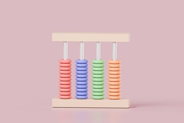 Poster - 3D abacus icon minimal cute smooth isolated on pink pastel background, arithmetic game learn counting number concept. finance education. minimal cartoon.3D Rendering. a place for text, copy space.
