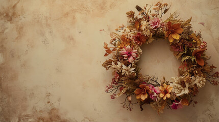 Sticker - wreath on wooden background