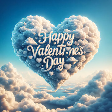Happy Valentine's Day on cloud, Typography, 3D