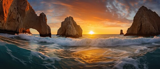 Wall Mural - Sunset aerial photo reef of the Cabo San Lucas Arch California Sur
