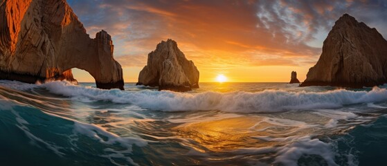 Canvas Print - Sunset aerial photo reef of the Cabo San Lucas Arch California Sur