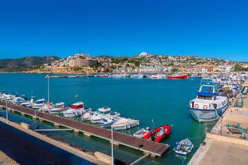 Sticker - Peniscola port Spain with boats and yachts a harbour in Castellon province Costa del Azahar