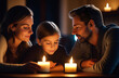 Intimate scene of a family gathering in candlelight during Earth Hour, emphasizing the warmth and connection that comes from collectively embracing the commitment to environmental awareness