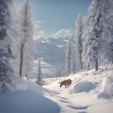 Fototapeta  - Winter Wonderland: Snowy Animals and Skiing in the Backcountry