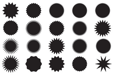 Poster - Set of black price sticker, sale or discount sticker, sunburst badges icon. Stars shape with different number of rays. Special offer price tag. Black starburst Promotional sticky notes and labels.