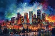 Cityscape featuring the vibrant skyline of Calgary with a captivating splash. Generative AI