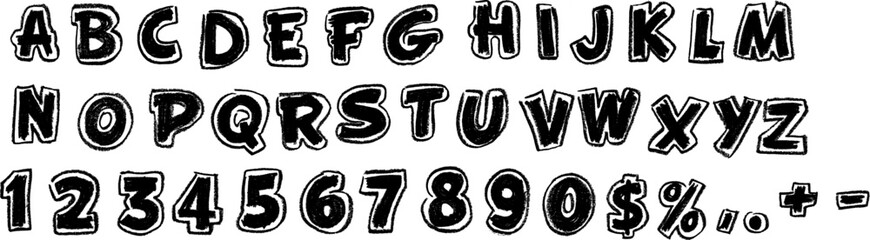 Wall Mural - alphabet and numbers with border line crayon drawing set