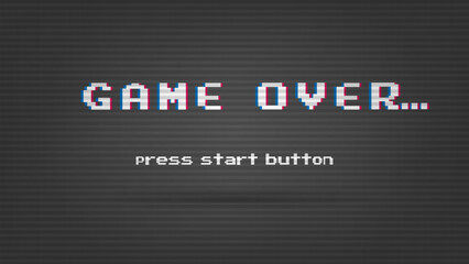 Poster - Game over press start button.pixel art .8 bit game.retro game. for game assets in vector illustrations.Retro Futurism Sci-Fi Background. glowing neon grid.and stars from vintage arcade comp
