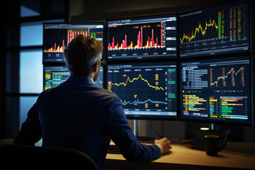 Wall Mural - Finance trade manager analyzing stock market indicator