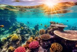 Fototapeta Do akwarium - An underwater world teeming with colorful coral reefs