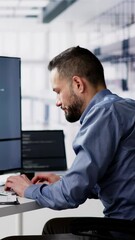 Poster - Unhappy Sad Developer Programmer Man In Stress Coding Software